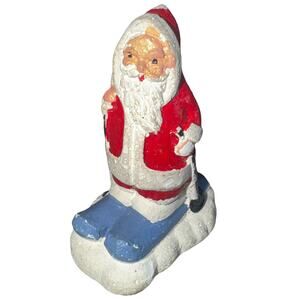Vintage Chalkware Mini Skiing Santa Made In England Christmas Village Figurine
